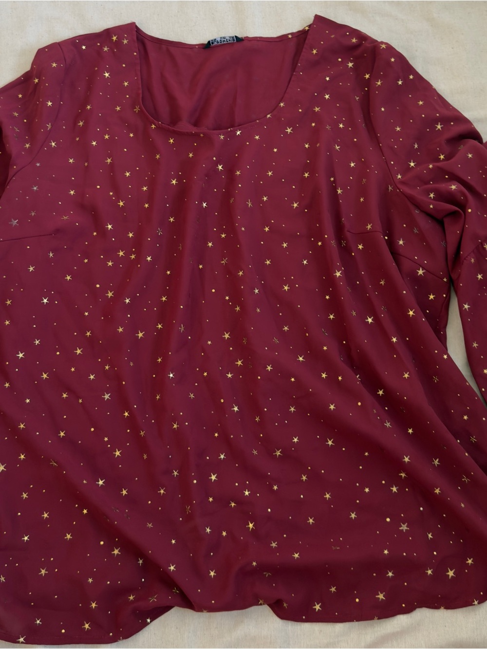 BloomChic Burgundy Long-Sleeve Top with Gold Star Print